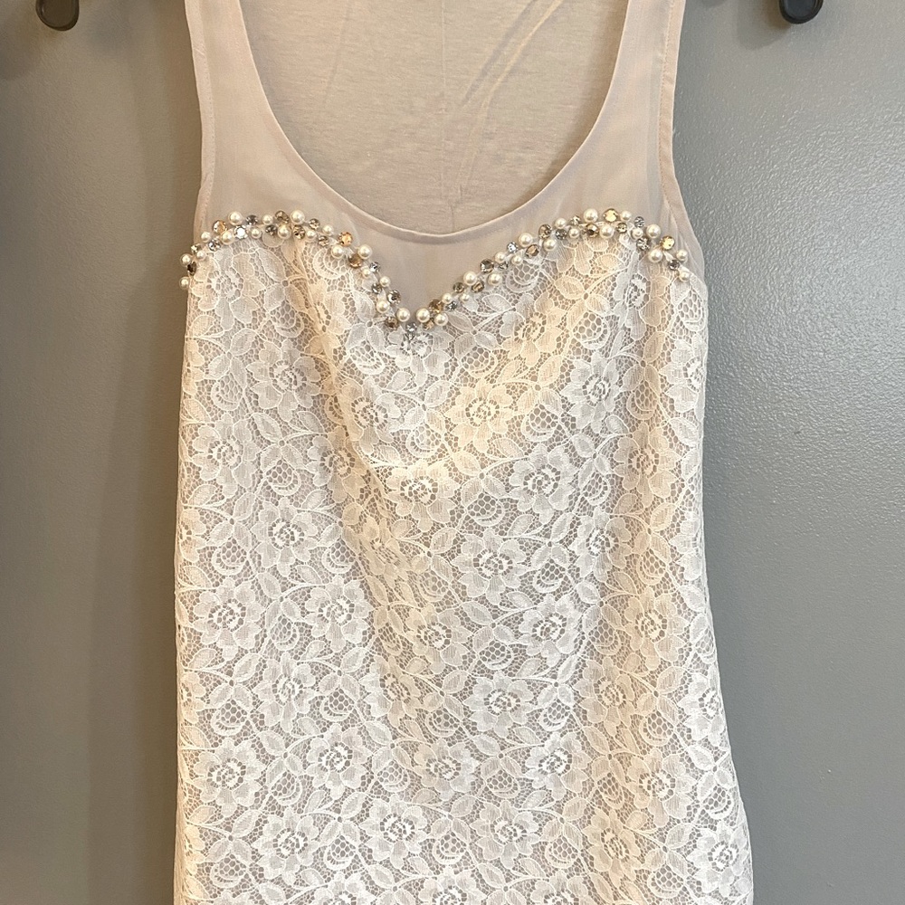 Pearl & Rhinestone Beaded Tank